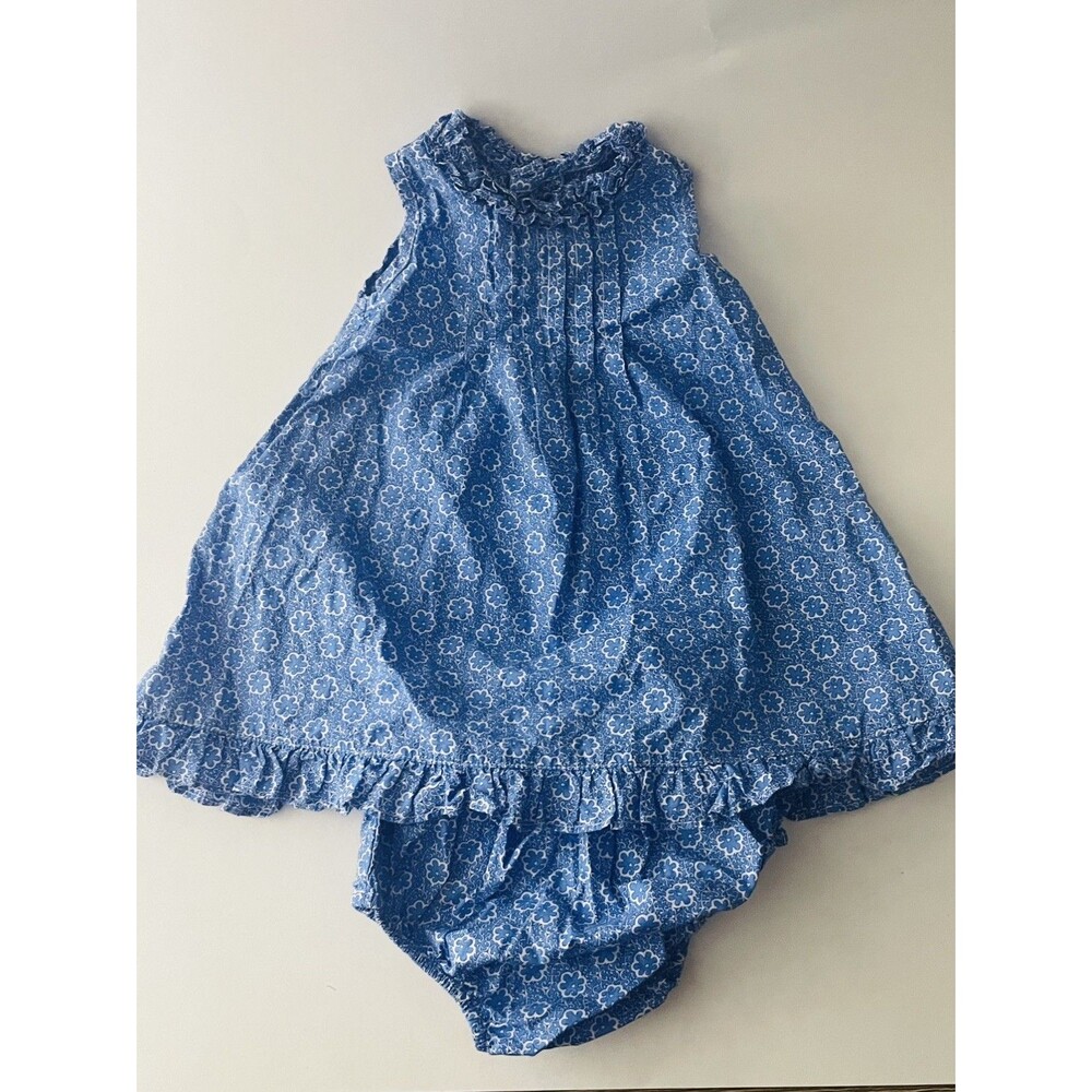 Elephantito (Peru) Blue/White Floral Cotton Dress & Bloomer-3 Months